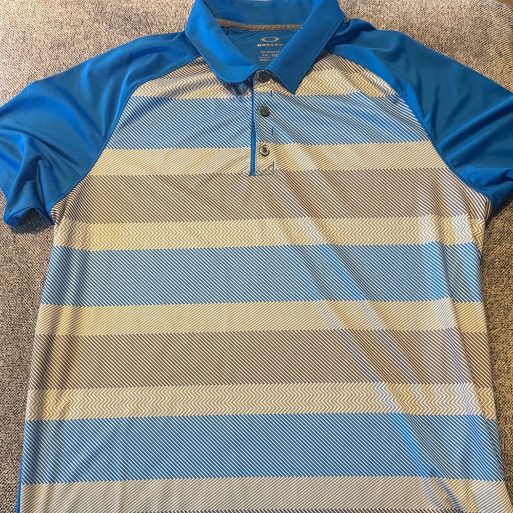 Oakley Blue and Gray Striped Polo Shirt